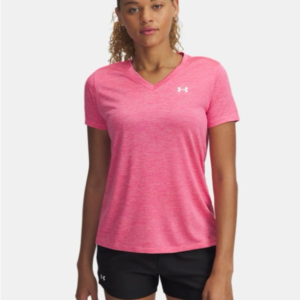 Under Armour UA Tech Twist Womens V-Neck Short Sleeve T Shirt Pink M NWT